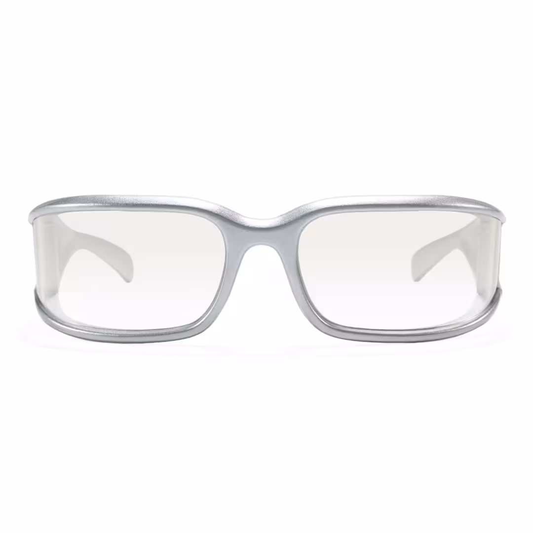 Front view of Fael y2k rectangle pc sunglasses in silver. SPU: EP0092605